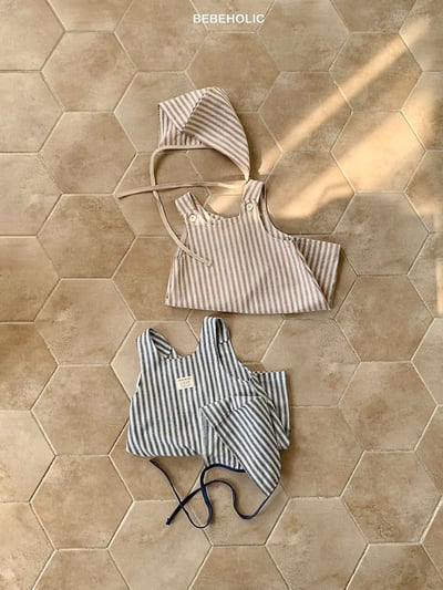 Bebe holic15｜(3m-18m) 條紋連身裝(含帽子)2