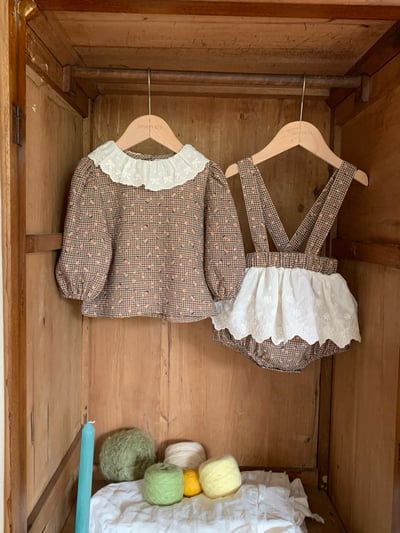 JE628｜(73cm-100cm) 格紋玫瑰花蕾絲包屁衣6