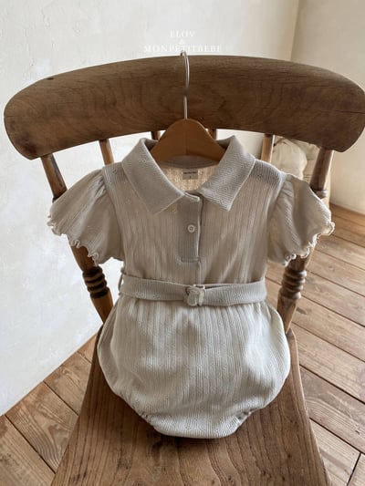 Mon petit07｜(66-90cm) 有領捲邊腰帶包屁衣7