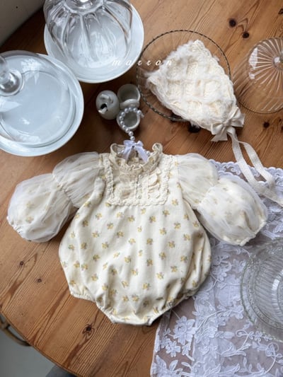 Marron 51｜(3m-18m) 宮廷荷葉立領薄紗公主袖包屁衣8