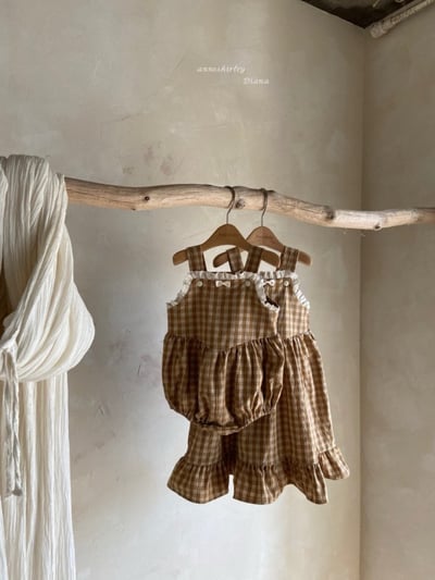 Anne Shirley09｜(3m-22m) 1色格紋花邊吊帶包屁衣13