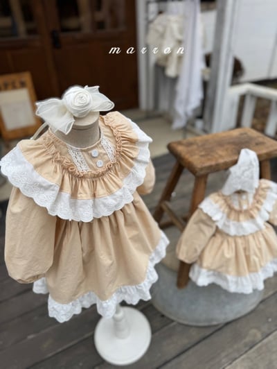 Marron27｜(1y-6y) 荷葉蕾絲花領洋裝7