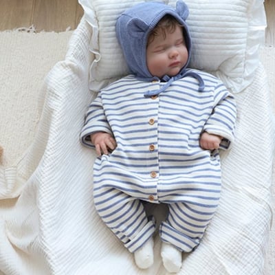 LEMONADE06｜(55cm-85cm) 2色小熊條紋包屁連身衣含帽子14