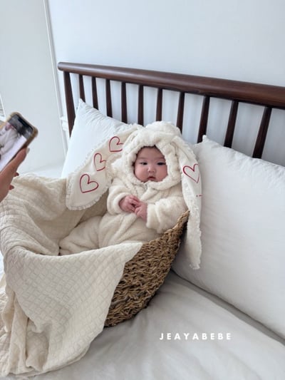 JEAYA07｜(3m-12m) 2色刷毛愛心兔耳連身衣8