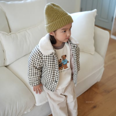 neneru23｜(70cm-125cm) 1色刷毛領格紋夾層棉外套11