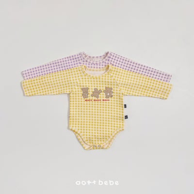 Oottbebe17｜(0m-12m) 格子熊熊居家包屁衣褲子套裝2