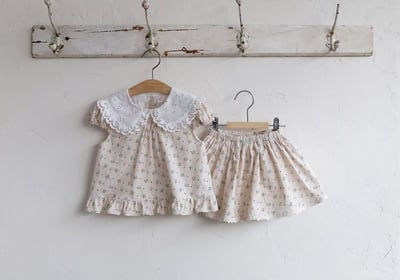 FLO39｜(75-140) 蕾絲翻領碎花公主袖上衣14