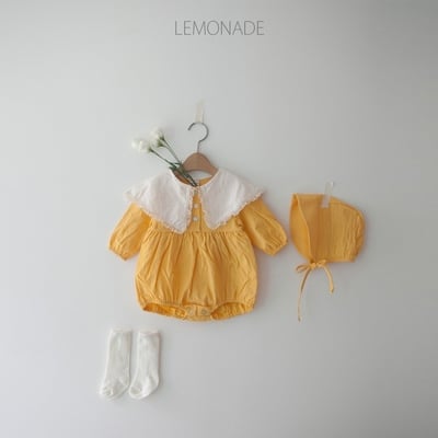 LEMONADE43｜(55cm-85cm) 3色蕾絲花邊翻領包屁衣含帽子14