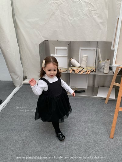 JE 418｜(80-110cm)  絎縫線蕾絲洋裝10