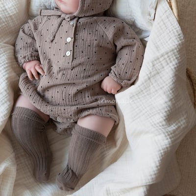 LEMONADE22｜(55cm-85cm) 2色點點包屁衣含小耳帽子3