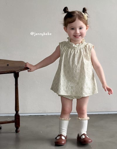 JE704｜(80-110cm) 花邊法式印花無袖套裝1