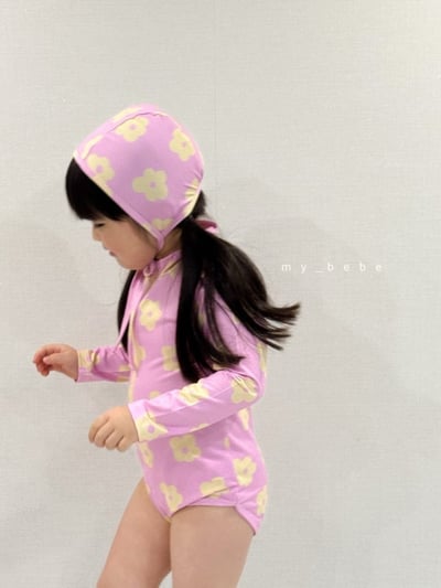 my_bebe01｜(75-105cm) 拉鍊防曬泳衣含泳帽8