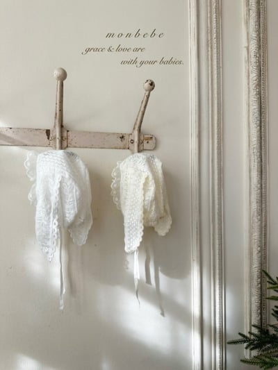 MONBEBE32｜(3m-24m) 兔子蕾絲綁帶帽5