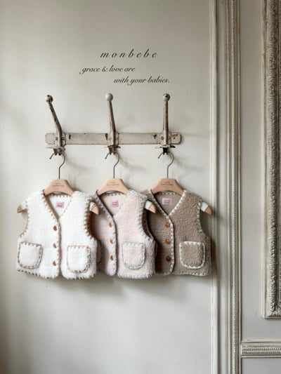 MONBEBE24｜(3m-3y) 滾邊刷毛背心1