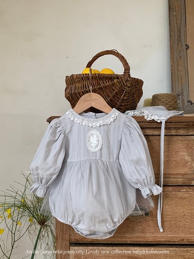 JE557｜(66-90cm) 蕾絲袖章包屁衣含帽子4