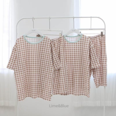 LIME&BLUE32｜(55-118cm MOM-DAD)  格紋親子套裝25