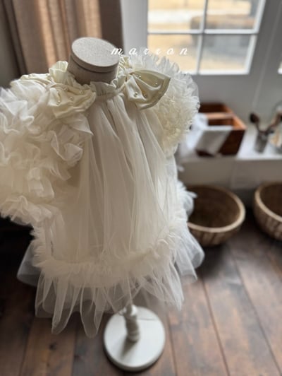 Marron23｜(1y-6y) 薄紗滾邊蓬蓬袖洋裝5