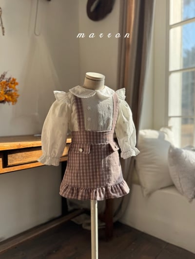 Marron28｜(1y-6y) 格紋吊帶荷葉裙2