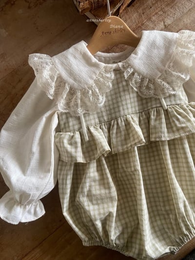 Anne Shirley02｜(3m-22m) 1色格紋綁帶荷葉包屁衣2