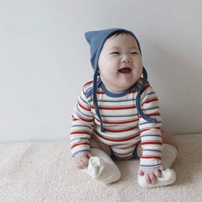 LEMONADE33｜(55cm-85cm) 2色雙條紋包屁衣含帽子2