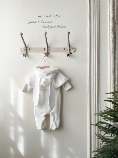 MONBEBE51｜(3m~36m) 刷毛小兔連帽斗篷9