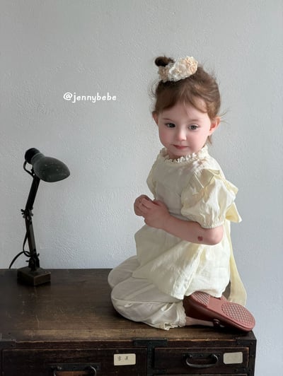 JE681｜(80-110cm)  泡泡袖花邊緞帶套裝11