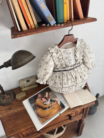 Marron 42｜(3m-18m) 法式花邊墨花包屁衣12