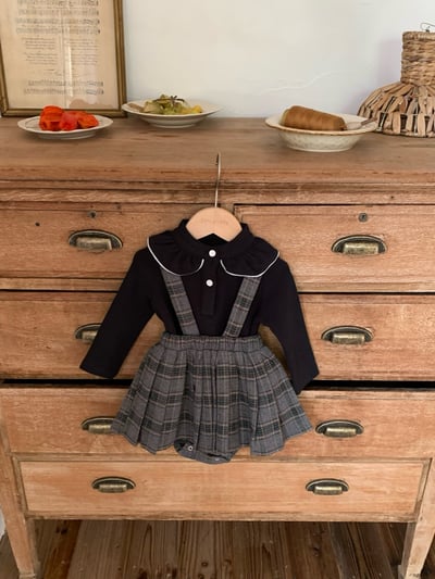 JE562｜(73cm-100cm) 格紋百褶吊帶包屁裙/立領荷葉上衣21