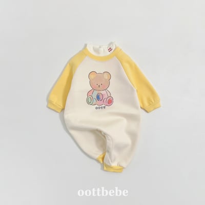Oottbebe90｜(0m-12m)  休閒彩虹熊熊包屁裝6