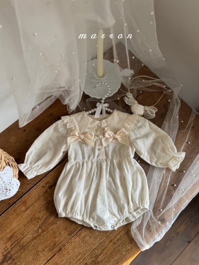 Marron30｜(3m-18m) 蝴蝶結緞帶翻領雛菊包屁衣5