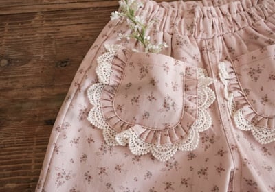 FLO52｜(75-140) 2色碎花蕾絲口袋直筒褲22