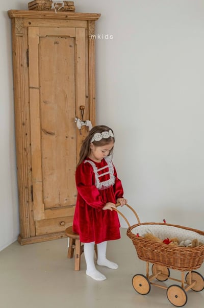 M-KIDS37｜(65-115cm) 2色法式絨面蕾絲洋裝11