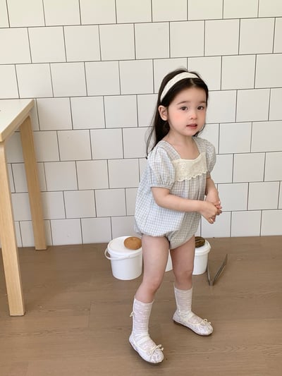 JE45｜(66-120cm) 水藍格紋包屁衣/洋裝3