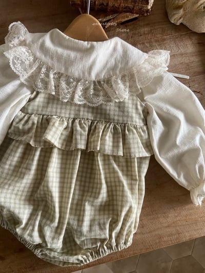 Anne Shirley02｜(3m-22m) 1色格紋綁帶荷葉包屁衣17