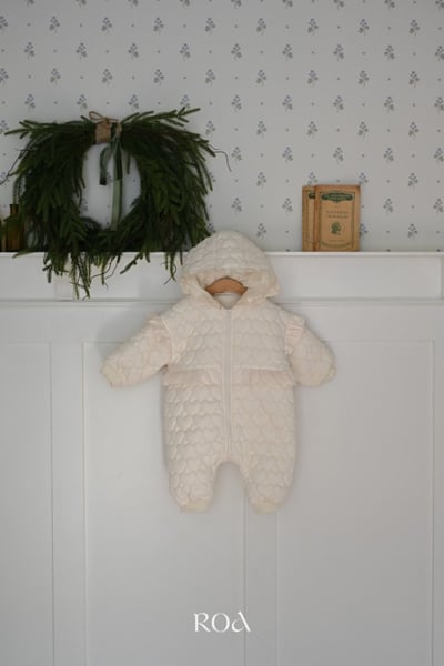 ROA44｜(6m-18m) 1色愛心絎縫夾層綿連帽連身衣1