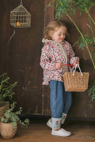 FLO49｜(75-140) 2色田園碎花蕾絲花邊連帽外套3