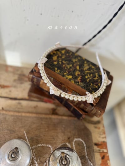 Marron 75｜(free) 珍珠緞帶髮箍7