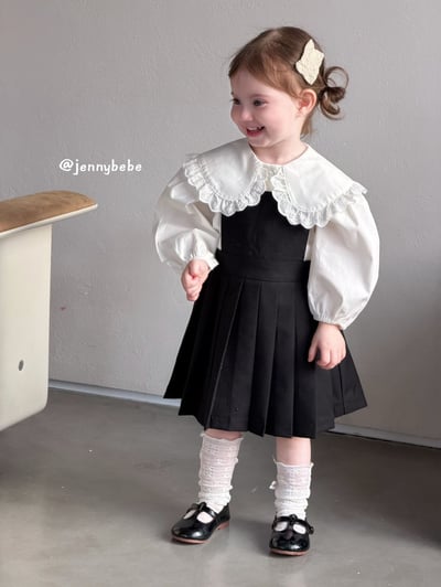 JE723｜(73-100cm) 蕾絲翻領襯衫/百褶吊帶裙5