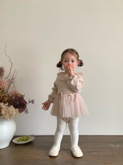 JE617｜(73cm-110cm) 翻領蝴蝶結薄紗包屁衣/羊羔毛背心24