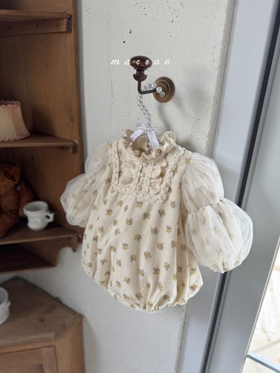 Marron 51｜(3m-18m) 宮廷荷葉立領薄紗公主袖包屁衣3