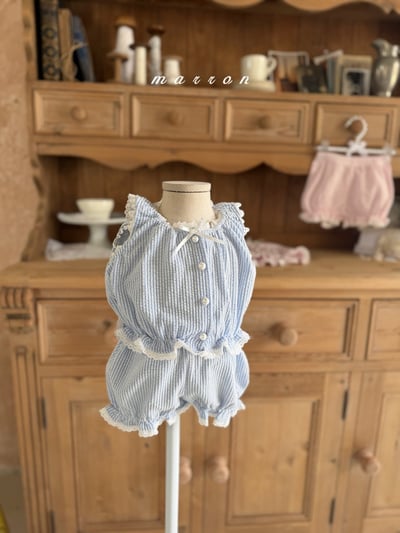 Marron28｜(1y-6y) 甜美鈕釦線條套裝2