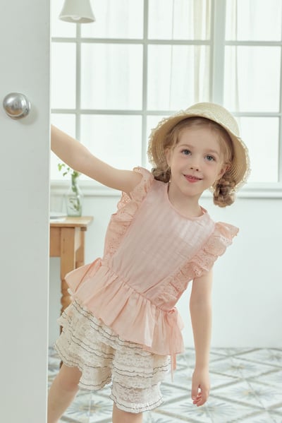 ROA19｜(6m-18m) 2色雕花荷葉袖綁帶背心19