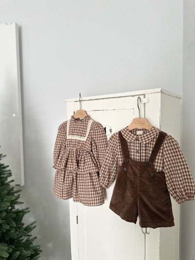 MONBEBE28｜(1y-8y) 格紋荷葉立領洋裝4