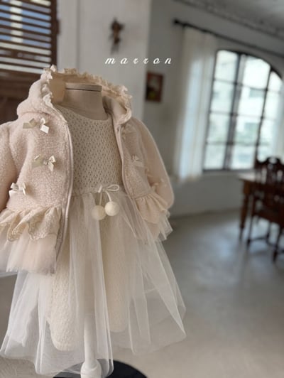 Marron 08｜(1y-6y) 蝴蝶緞帶薄紗裙擺磨毛外套8