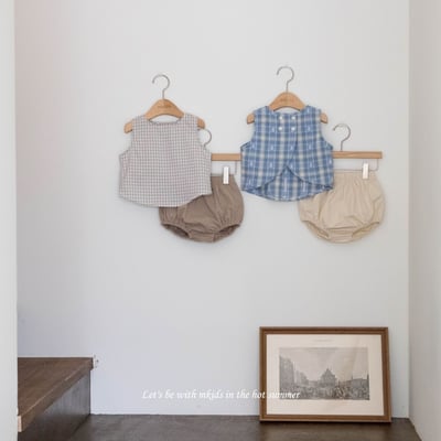 M-KIDS59｜(65-80cm) 格紋排釦套裝8