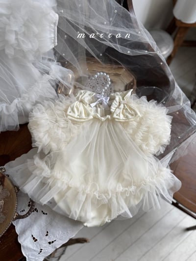 Marron31｜(3m-18m) 薄紗滾邊蓬蓬袖洋包屁衣4