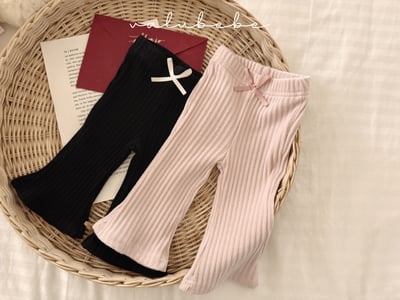 Valubebe51｜(65-90) 蝴蝶結羅紋喇叭褲2