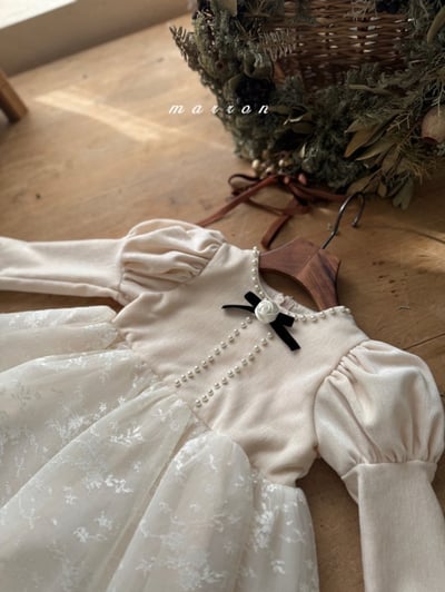 Marron 60｜(1y-6y) 宮廷袖珍珠蕾絲紗洋裝3