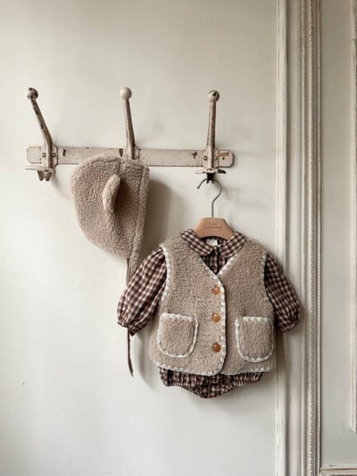 MONBEBE22｜(3m-24m) 冬季格紋滾邊包屁衣2