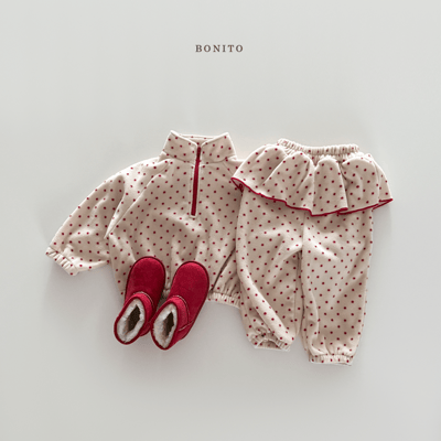 Bonito39｜(75cm-125cm) 波點半開襟上衣荷葉裙長褲套裝14